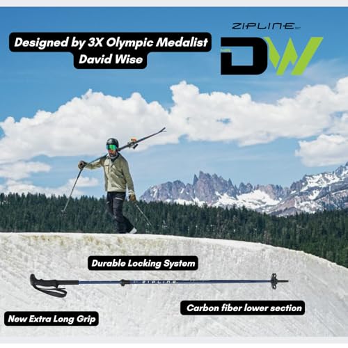Zipline Blurr EXT MRDW Collection - Adjustable Graphite Composite Ski Poles for Backcountry & All-Mountain - Lightweight, ...