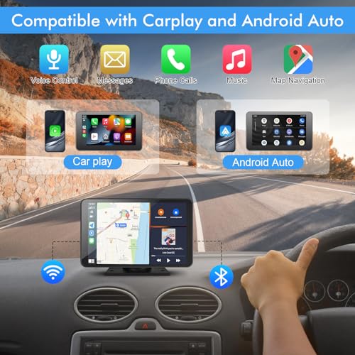 Capapro 7" HD Portable Carplay Wireless Touch Screen Double Din Car Stereo Compatible Apple Carplay and Android Auto with ...