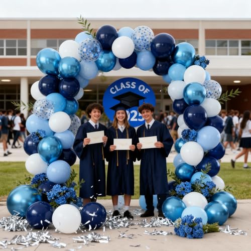 Navy Blue White Balloons Set, Include 50pcs 12inch Metallic Blue Balloons and Pastel Dark Light Blue White Latex Balloons ...