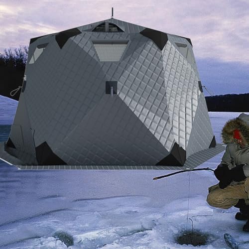 Ice Fishing Shelter with Stove Jack and Insulated Floor, Portable Hexagon Ice Tent 420D for Winter Fishing Adventures