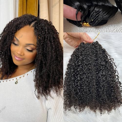 Knotless Pre Separated Crochet Human Hair Extensions Afro Kinky Curly Mongolian Virgin Braiding Hair Invisible Pre Looped Feather Braids Bundles For Black Women Walnut Hair 18inch 60g