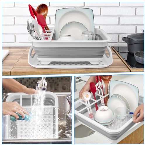 Collapsible Dish Drying Rack Portable Dish Drainers for Kitchen Counter with Drainboard, Kitchen Sink Organizer Basket RV ...