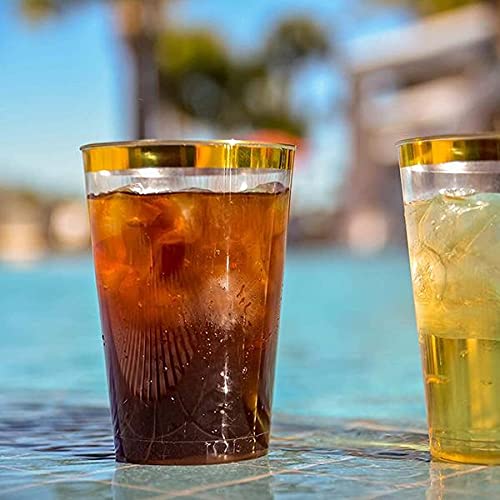 36 pcs 17 oz Clear with Gold Rim Plastic Glasses - Disposable – Clear Drinkware, Plastic Wine Glasses for Weddings Parties...
