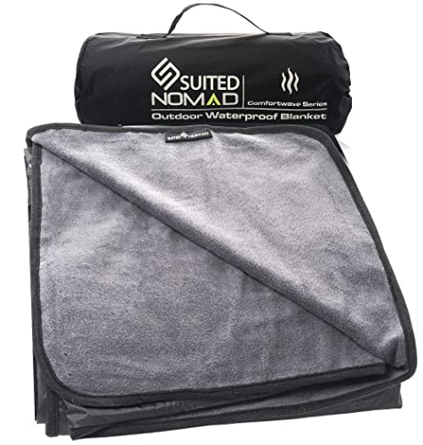 SUITEDNOMAD Large Waterproof Outdoor Stadium Blanket, Windproof and Warm Extra Thick Fleece or Quilted Sherpa, Great for C...