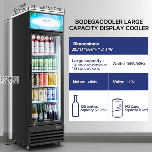 BODEGACOOLER Beverage Refrigerator and Cooler, Commercial Refrigerators with 4 shelves, Commercial Fridge with Soft LED Li...