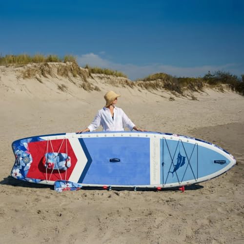 Tommy Bahama Marlin 11’6” 2-in-1 Inflatable Paddle Board/Kayak Package, Includes: Electric Pump, 4-Piece Paddle & Travel B...