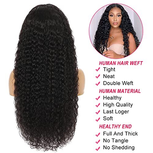 Deep Wave Lace Front Wigs Human Hair Pre Plucked 13x4 Lace Frontal Wigs For Women With Baby Hair 180% Density Wet and Wavy Transparent Brazilian Human Hair Wig Pre plucked Hair Natural Color 24Inch