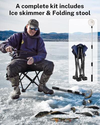 Gonex Ice Fishing Rod Reel Combo Medium Light Carbon Fiber Fiberglass Portable Complete Kit Include Skimmer Spare Rod Spin...