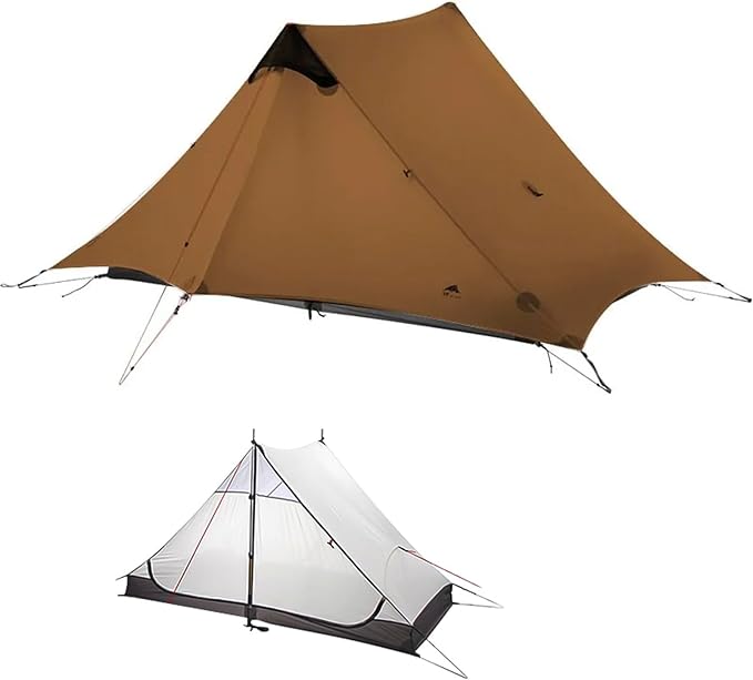 MOXIHIKE 3FULGEAR Lanshan 2 Tent 2 Person Ultralight Camping Tent, 3/4 Season Professional 15D Silnylon Rodless Tent for C...