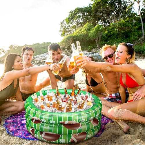 Fourluoo Football Part Decoration Inflatable Football Cooler Blow up Summer Beach Pool Drink Holder Ice Tray Food Drink Co...