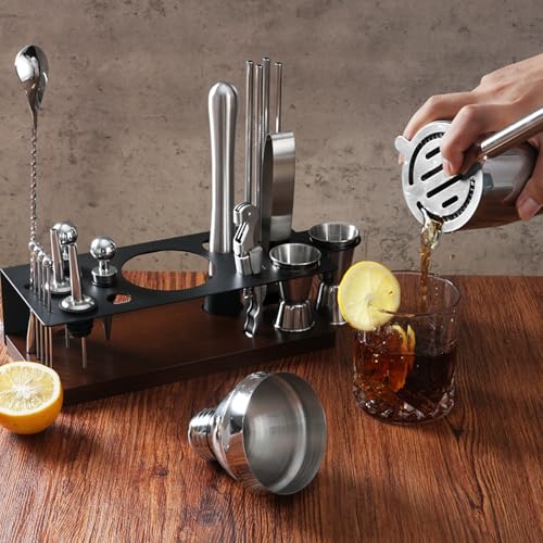 ASOVNIS 23-Piece Bartender Kit, Cocktail Shaker Set with Stand | Bar Drink Mixer Set with All Essential Bar Tools: Martini...