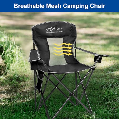 SAILARY Collapsible Folding Camping Chairs Heavy Duty Lawn Foldable Chair with Cooler Bag, Storage Pocket, Waterproof Bag ...