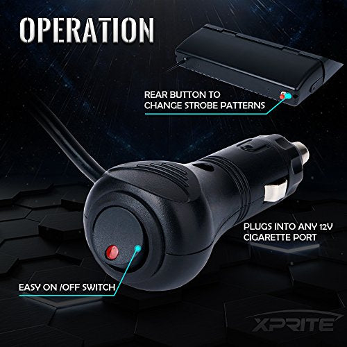 Xprite White Blue LED Emergency Dash Strobe Light, Interior Windshield Safety Warning Flashing Lights w/Suction Cups,12V W...
