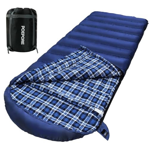 POEPORE 0 Degree Sleeping Bag 100% Cotton Flannel XXL Cold Weather Winter Oversized Sleeping Bag for Adults Camping Zero D...