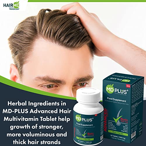 MD Plus Hair Growth Multivitamin Tablets (Biotin, Keratin & Saw Palmetto) - Designed for Hair Loss Treatment - Thickens Hair - Balances Diet to Help Block DHT