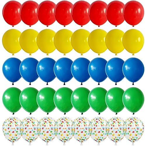 Rainbow Balloons, 60 Pcs Multi Colorful Balloons Set with Primary Color Confetti Balloons, Bright Multicolor Circus Balloo...