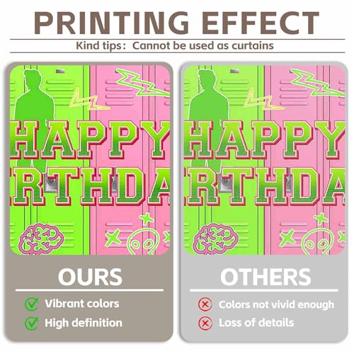 Monalivest 72x43inch Fabric Green and Pink Happy Birthday Backdrop Cheerleading American High School Lockers Photography B...