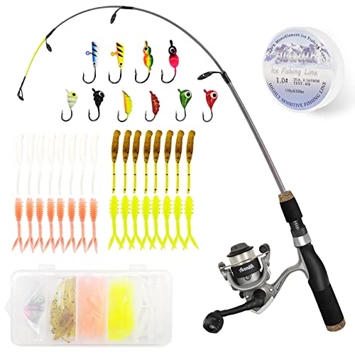 Aventik Ultralight Ice Fishing Rod and Reel Combo 26/28/30/32 inch Medium Light Fast Action Multi-Species Ice Fishing Comb...