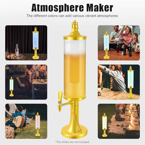 Beer Tower Beverage Dispenser, 3L Tabletop Drink Dispensers with LED Colorful Shinning Lights and Ice Tube, Clear Fashiona...