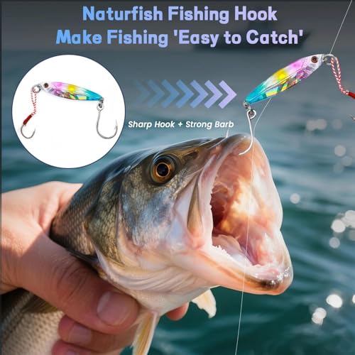 Natufish Inline Single Hooks 25Pcs Fishing in line Hooks for Treble Hook Replacement for Hard Lures Large Eye/Barbed Saltw...