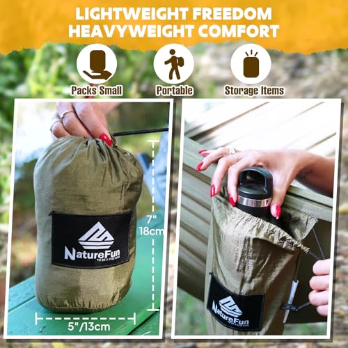 NATUREFUN Ultra-Light Travel Camping Hammock | 300kg Load Capacity,Breathable,Quick-Drying | 2 x Premium Carabiners,2 x Ny...