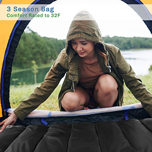 Sleeping Bag - Lightweight Envelope-Style 32F Rated Outdoor Sleeping Bag with Hood and Carry Case for Backpacking, Camping...