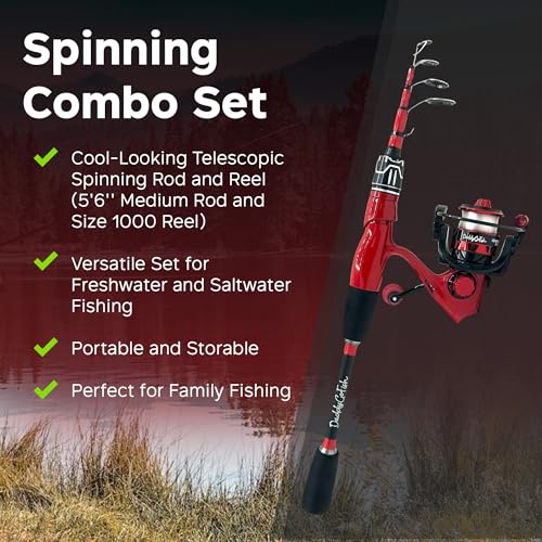 DaddyGoFish Spinning Fishing Rod and Reel Combo Set with Tackle Box | Kids Fishing Pole | Carbon Fiber Telescopic Fishing ...