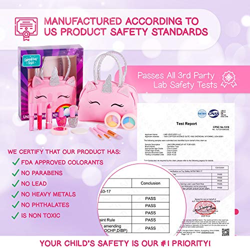 Kids Real Makeup Kit with Pink Unicorn Purse, Non Toxic Washable Make Up Set - Unicorn Toys for Girls Age 4-6, Valentines ...