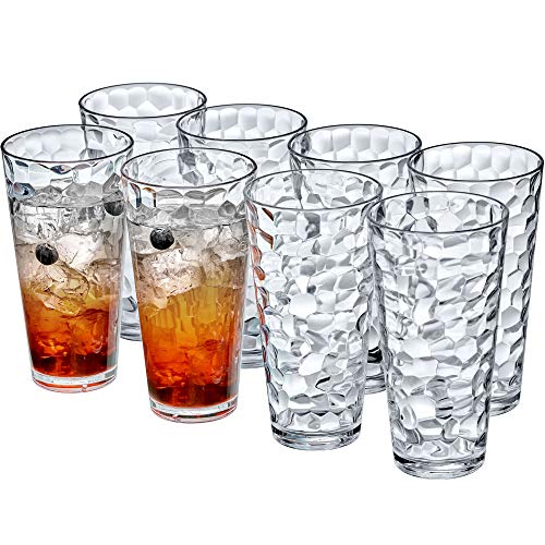 Amazing Abby - Iceberg - 24-Ounce Plastic Tumblers (Set of 8), Plastic Drinking Glasses, All-Clear High-Balls, Reusable Cu...