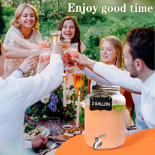 2 Gallon Drink Dispensers for Parties with18/8 Stainless Steel Spigot and Stand, Juice Jug Beverage Dispensers Glass Water...