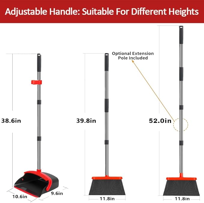 DJDTDTY 2-Pack is More economical，Brooms with Dustpan Combo Set， with 52" Long Handle, Dustpan Teeth with self-Cleaning Function, Indoor and Outdoor Sweeping, Perfect for Home Office