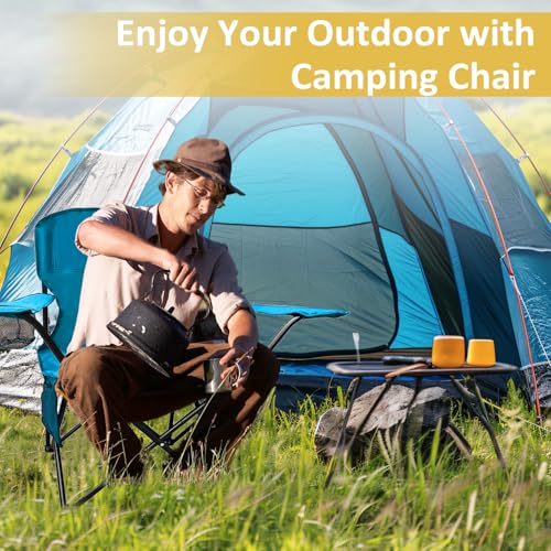 VOYSIGN Folding Camping Chair with Cup Holder & Storage Bag, 225lbs Capacity, Large Anti-Sink Feet, Breathable PE Coated F...