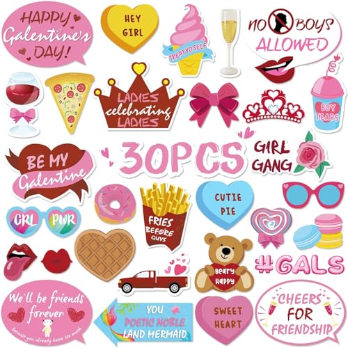 30PCS Galentine's Day Photo Booth Props 2026 Be My Galentine Valentine's Ideas Supplies Girls Gathering Friendship Theme P...