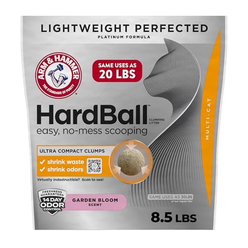ARM & HAMMER Hardball Lightweight Platinum Multi-Cat Clumping Cat Litter Odor Control, Easy No-Mess Scooping, Garden Bloom...