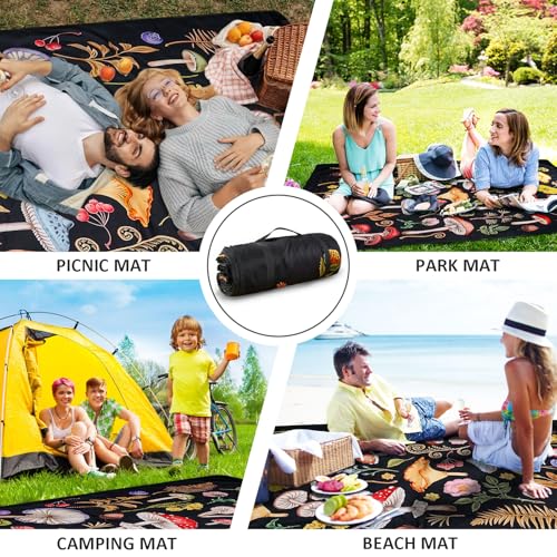Mushroom Picnic Blankets Waterproof Foldable Picnic Outdoor Blanket 80"x 80" Picnic Mat 3-Layer Thicking Outdoor Foldable ...