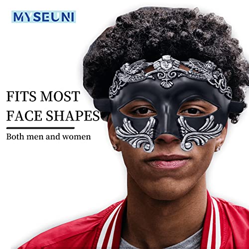 MYSEUNI Masquerade Mask for Men - Roman Greek Mask - Venetian Half Face Mask for Mascarade Ball Mardi Gras Halloween Party