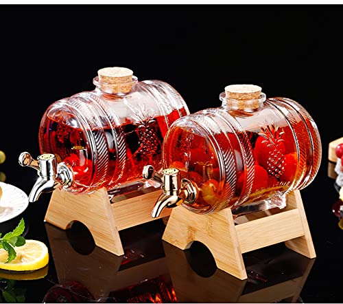 YYUNANG 1 Liter Glass Barrel Beverage Dispenser With Spigot and Stand Cold Drink Dispenser Wine Barrel Dispenser (Gold)