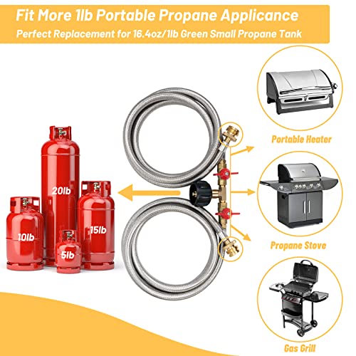 Propane Y Splitter Hose 2 Way Stainless Steel Braided Y Splitter CGA Propane Tank Converter Adapter Hose 5 FT Propane Hose...
