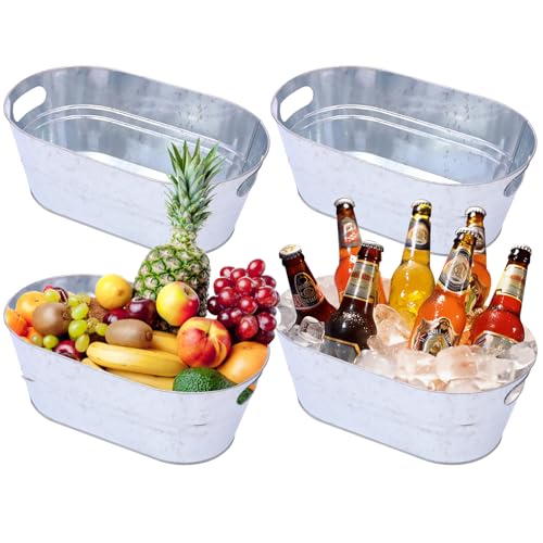 Hyuetrsa 4 Pcs Galvanized Tub 4 Gallon Ice Bucket Large Metal Drink Buckets with Carry Handles for Bar Party Supplies, Col...