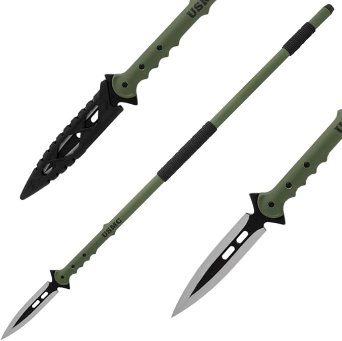 USMC Survival Spear | Officially Licensed United States Marine Corps Gear | 7 1/2" Stainless Steel Blade | OD Green Shaft...