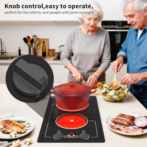 VBGK Electric Cooktop,110V 2100W electric Stove Top with Knob Control,Countertop/Built-in Design with 9 Power Levels,Kids ...