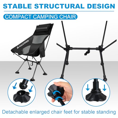 HULKNPEW Ultralight Camping Chair, Folding Chairs with Pillow - Compact Portable Lawn Chairs for Camp, Hiking, Travel, Pic...