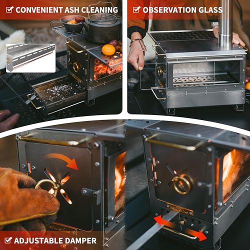 Naturehike Icefield Hot Tent Stove, Tabletop Camping Stove with 47.2" Chimney Pipes, Outdoor Tabletop Fire Pit