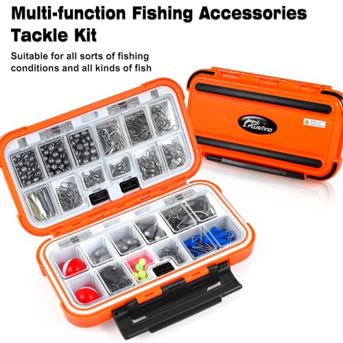 PLUSINNO 253/387pcs Fishing Gear Accessories Kit, Fishing Tackle Box with Tackle Included, Fishing Hooks, Fishing Weights ...