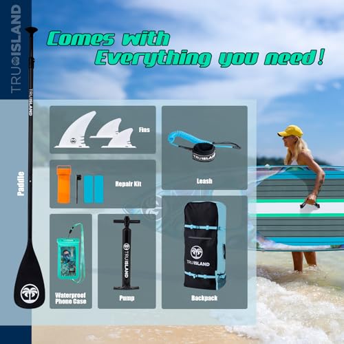 TRUISLAND Inflatable Paddle Board, Stand Up Paddle Board with Backpack, Non-Slip Thickened Deckpad, Waterproof Phone Case,...