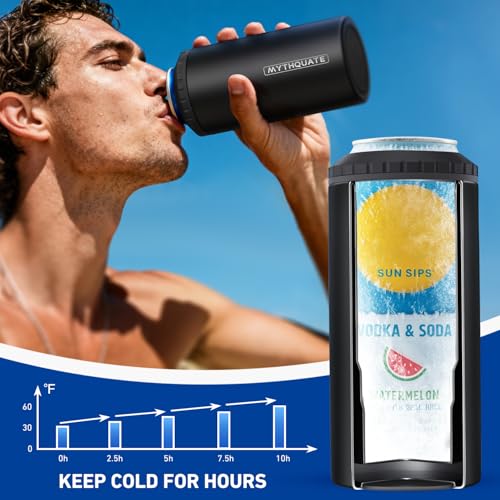 3 in 1 Slim Can Cooler for 12 OZ Skinny Can, Regular Can & Beer Bottle - Keep Cold for 6 Hours - Double Walled Insulated S...