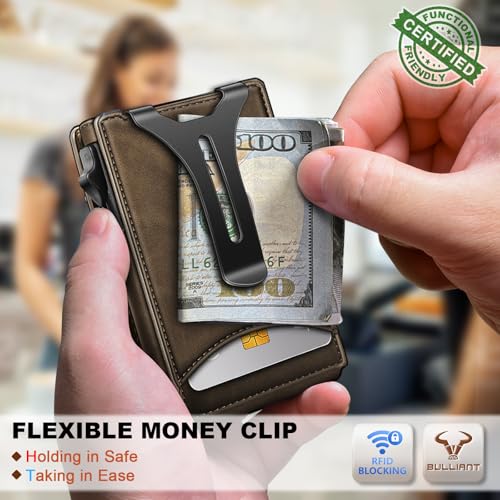 BULLIANT Men Wallet,Money Clip Wallet Slim For Gift Men 9Cards-Metal Credit Card Case in Magnetic Leather Flip