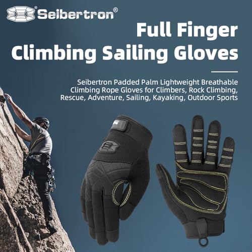Seibertron Full or Half Finger Padded Palm Lightweight Breathable Climbing Rope Gloves for Climbers, Rock Climbing, Rescu...