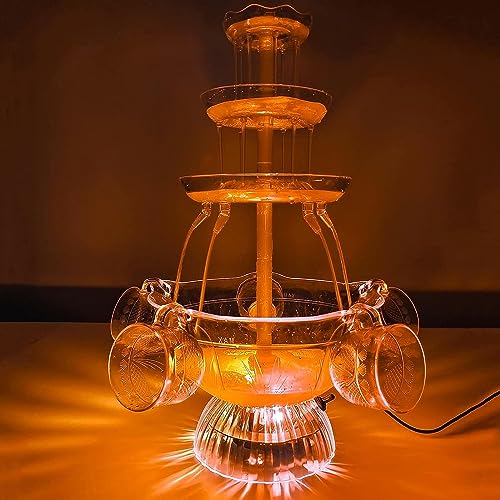Party Beverage Fountain, 3-Tier Party Beverage/Champagne Fountain Equipment with LED Lighted Base and 5 Cups, 2L Large Cap...