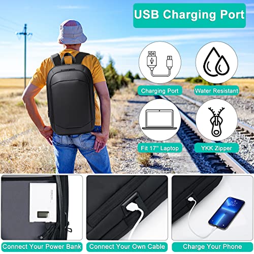 Business Backpack for Men 17 Inch,Slim & Expandable Waterproof Travel Laptop Backpack with USB Charger Port,Anti-Theft Lig...
